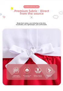 Détail du chemisier fille en coton avec nœud et jupe plissée rouge tissu respirant