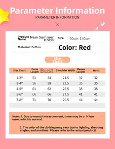 Guide des tailles pour robe d'été en coton rouge avec manches en dentelle pour filles
