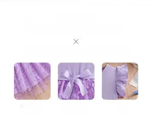 Detail of purple knit bodice with 3D butterfly tulle skirt and satin bow decoration