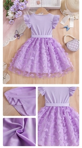 Detail of lavender tulle skirt with 3D butterfly appliques and rib-knit ruffle bodice