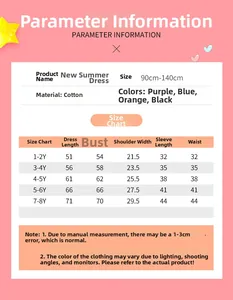 Detailed size chart for girls summer mesh dress showing age and measurement guide
