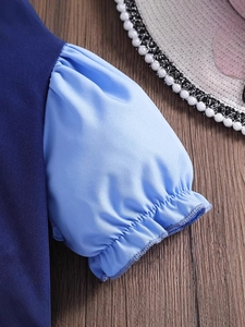 Mädchen Sommerkleid mit Kontrast-Puffärmeln in Blau und elastischen Manschetten