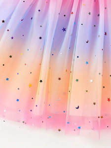 Girls gradient sequin tutu skirt with colorful stars and moons on layered mesh fabric
