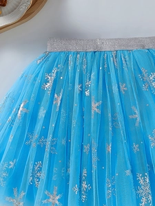 Girls bright blue tutu skirt with silver snowflakes and elastic waist for kids