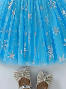 Girls sky blue tulle tutu skirt with silver star sequins and matching glitter shoes