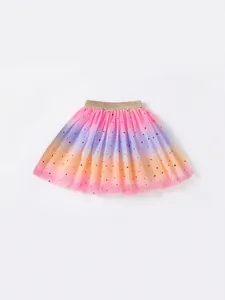 Rainbow gradient girls' tutu skirt with sequin stars and golden elastic waistband