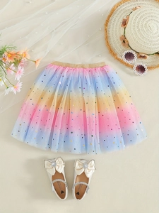Girls Rainbow Gradient Mesh Tutu Skirt Sequin Star Moon Princess Dance Performance Skirt For Toddler Little Girls