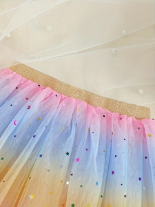 Rainbow sequin tutu skirt for girls with gradient tulle and gold elastic waistband