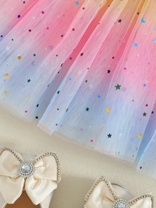 Rainbow tulle skirt for girls with sequined stars and moon details for party wear