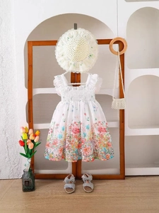 Vestido playero para niña con estampado floral francés ideal para vacaciones de verano
