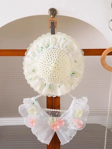 Conjunto de sombrero floral y cuello de encaje con flores 3D para niñas