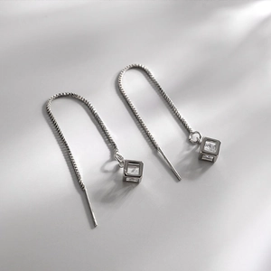 Elegant S925 sterling silver cube drop earrings with sparkling cubic zirconia stones