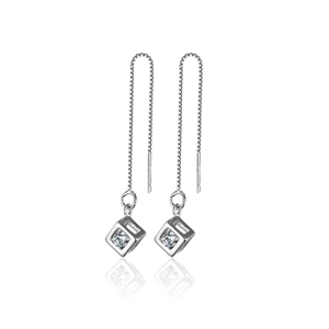 S925 sterling silver drop earrings with a hollow cube pendant and sparkling zircon stone