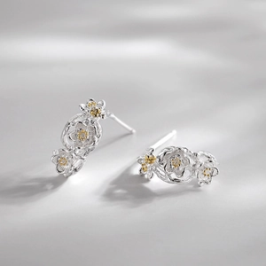 Vintage Plum Blossom Branch Stud Earrings With 925 Sterling Silver Earring Post Nature Inspired Floral Jewelry For Women