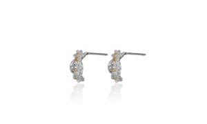 Macro detail of S925 sterling silver branch earrings with blooming golden plum flowers