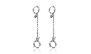 Detailed macro view of S925 sterling silver long chain earrings with H letter pendant