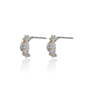 S925 sterling silver plum blossom stud earrings with delicate gold-plated center details