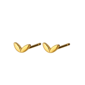 Elegant gold four-leaf clover stud earrings with a high-polished mirror finish