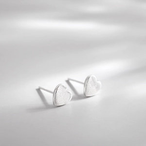 Minimalist S925 sterling silver heart stud earrings with a brushed matte finish surface
