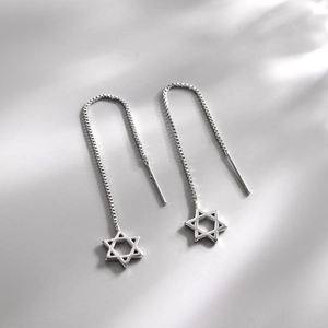 Boucles d'oreilles traversantes en argent sterling S925 avec pendentifs étoile hexagramme