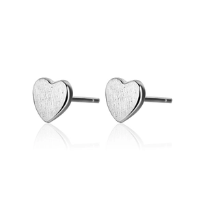 Minimalist s925 silver heart stud earrings featuring a brushed metal matte finish