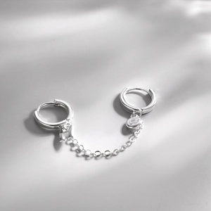 Minimalist S925 sterling silver H-letter chain double piercing earrings with zircon