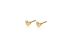 Macro detail of gold plated S925 sterling silver heart stud earrings with polished finish