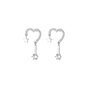 S925 sterling silver heart and star drop earrings with sparkling cubic zirconia stones