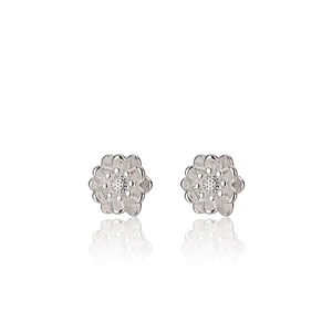 Elegant S925 sterling silver floral stud earrings featuring multi-layered petal design
