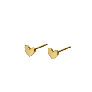 Minimalist S925 sterling silver heart stud earrings with a polished golden finish
