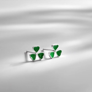 Orecchini a Bottone a Forma di Fiore a Tre Foglie Verde Per Donna Gioielli in Rame Con Perno in Argento Sterling 925 Stile Coreano Cuore Smalto Orecchini