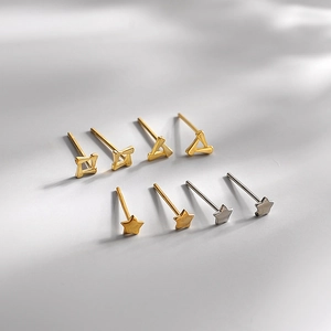 Geometric Stud Earrings Copper Minimalist Hollow Triangle Square Star Shapes Elegant Daily Jewelry For Women