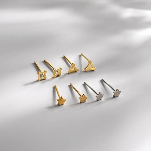 Minimalist S925 sterling silver geometric star and triangle stud earrings set in gold and silver