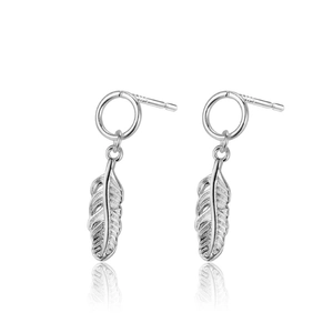 Orecchini in argento sterling S925 con pendente a foglia traforata e piuma fine