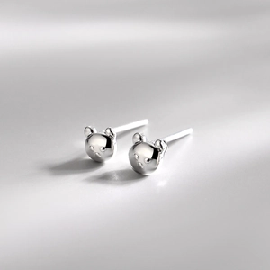 Minimalist S925 sterling silver bear stud earrings with polished metallic finish for women