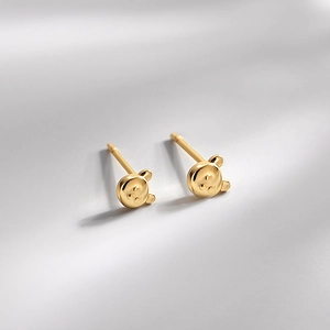 Cartoon Bear Stud Earrings High Polished Copper Mini Animal Shape Sweet Jewelry For Women Girls
