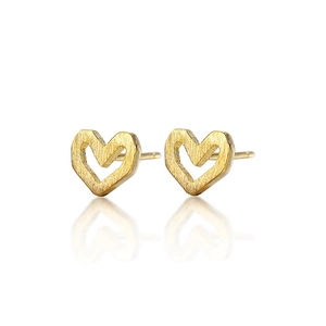 Elegant s925 silver hollow heart stud earrings with golden brushed matte finish texture