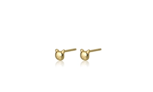 Detailed close-up of golden bear stud earrings in S925 silver with a polished finish
