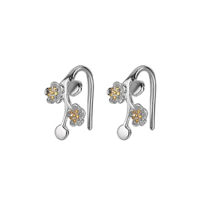 S925 Sterling Silber Pflaumenblüten-Ohrhänger mit goldenen Staubblättern und Haken