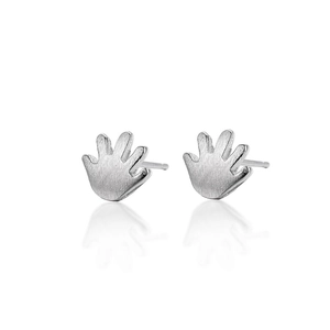 Minimalist S925 sterling silver hand-shaped stud earrings with brushed metal finish