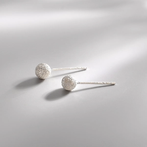 Minimalist S925 sterling silver ball stud earrings with elegant matte frosted finish