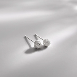 Minimalist S925 sterling silver ball stud earrings with a matte frosted finish