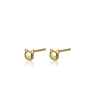 Minimalist S925 sterling silver golden bear stud earrings for women with mirror reflection