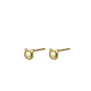 Minimalist S925 sterling silver golden bear stud earrings with high-polished finish
