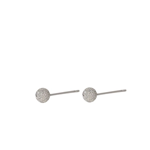 S925 sterling silver ball stud earrings with a matte frosted finish on white background