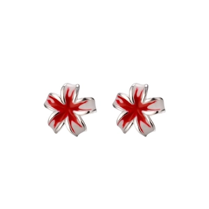 S925 sterling silver peach blossom stud earrings with red and white enamel petals