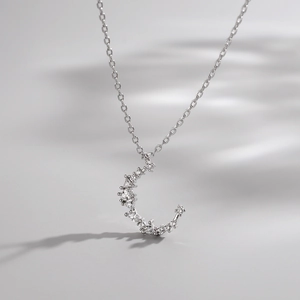 Moon Crescent Pendant Necklace Copper With White Cubic Zirconia Minimalist Light Luxury Jewelry For Women Girls