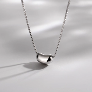 Minimalist Bean Pendant Necklace Simple Dainty Polished Copper Jewelry For Women Elegant Box Chain
