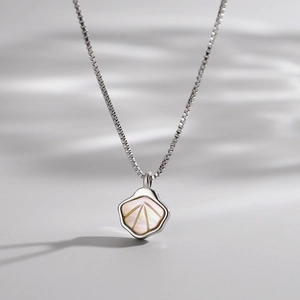Shell Pendant Necklace Copper Mother Of Artificial Pearl Inlaid Box Chain Elegant Geometric Clavicle Jewelry For Women