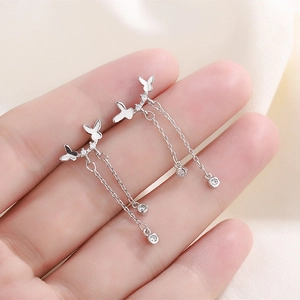 Butterfly Tassel Earrings Copper Zircon Sparkling Long Drop Dangle With 925 Sterling Silver Earring Post For Women